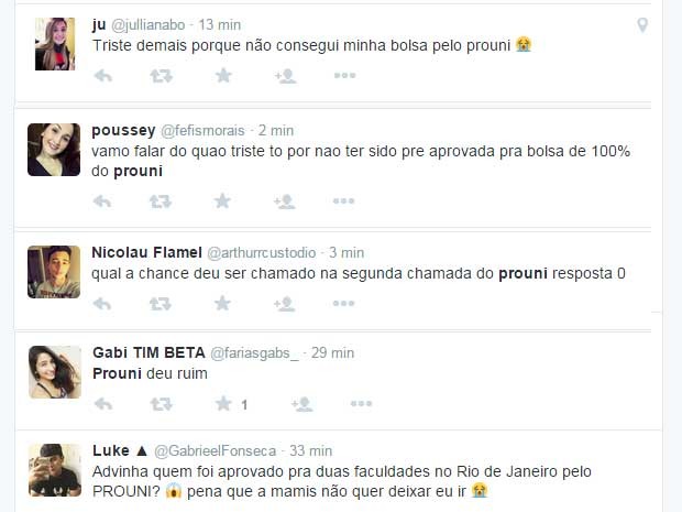 Candidatos lamentam resultado do Prouni (Foto: Reprodução/Twitter)