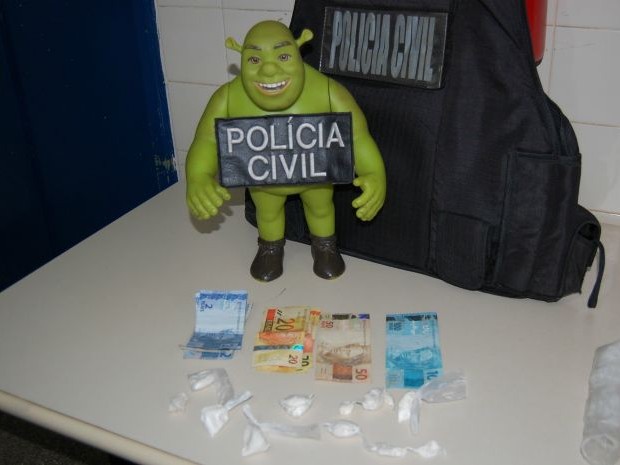 Drogas são encontradas dentro de boneco Shrek na Bahia (Foto:  Jaciel Correia/euclidesdacunha.com)