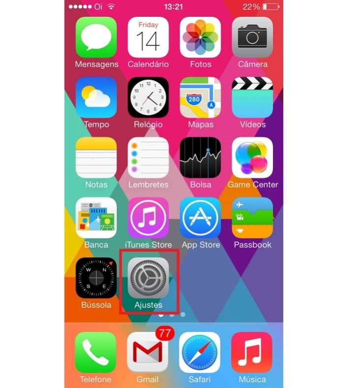 Vá em ajustes na tela principal do iOS (Reprodução/Taysa Coelho) (Foto: Vá em ajustes na tela principal do iOS (Reprodução/Taysa Coelho)) Vá em ajustes na tela principal do iOS (Reprodução/Taysa Coelho) (Foto: Vá em ajustes na tela principal do iOS (Reprodução/Taysa Coelho))