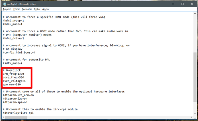 Abaixo de # Overclock você pode inserir as suas configurações (Foto: Reprodução/Filipe Garrett)