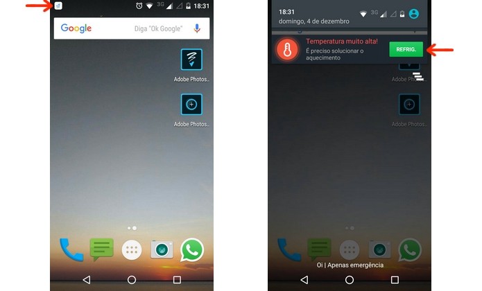 Notificação de superaquecimento do Android (Foto: Reprodução/Raquel Freire)