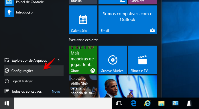 Acesse as configurações do Windows 10 (Foto: Reprodução/Helito Bijora) 