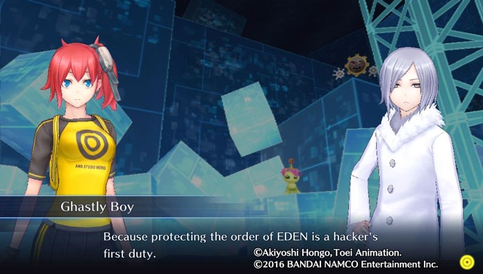 Em Digimon Story: Cyber Sleuth, seu personagem é um hacker que usa programas chamados Digimons (Foto: Reprodução/Tais Carvalho)