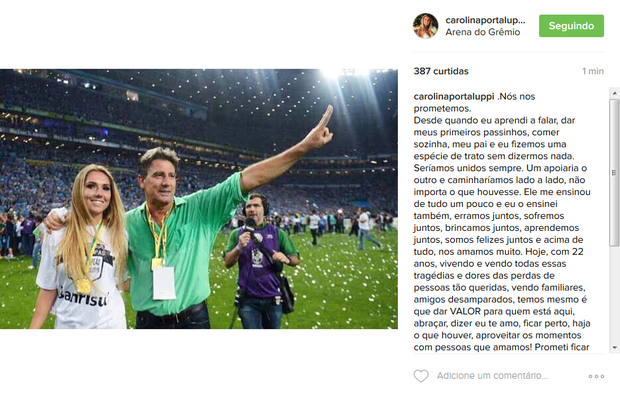Carol Portaluppi homenageia o pai, Renato Gaúcho (Foto: Reprodução/Instagram)