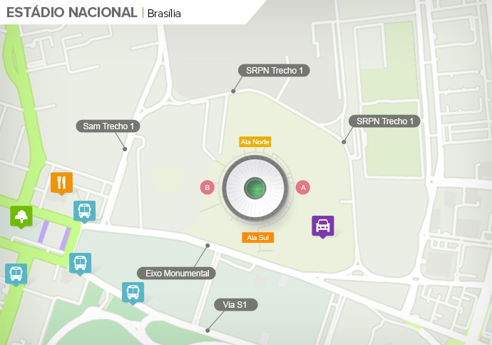 Mapa de acesso às ruas do Mané Garrincha (Foto: Google Maps / Infografia GloboEsporte.com)