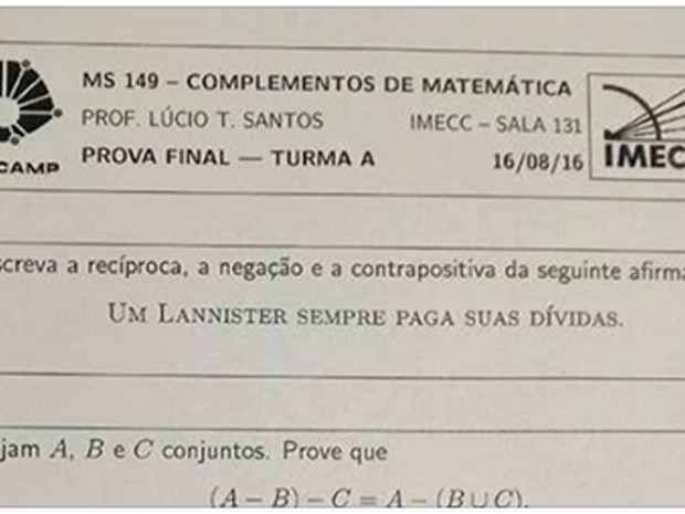 G Prova Da Unicamp Cita Game Of Thrones E Vira Sensa O Na Web