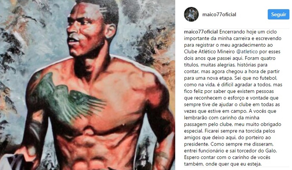 Maicosuel dá adeus ao Atlético-MG rumo ao São Paulo  (Foto: Reprodução Instagram)