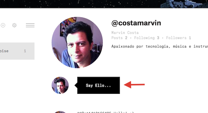 Utilizando a ferramenta de posts do Ello (Foto: Reprodução/Marvin Costa)