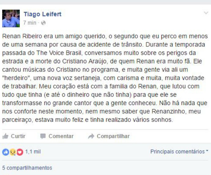 Tiago Leifert conta que Renan Ribeiro era seu amigo (Foto: Reprodução)