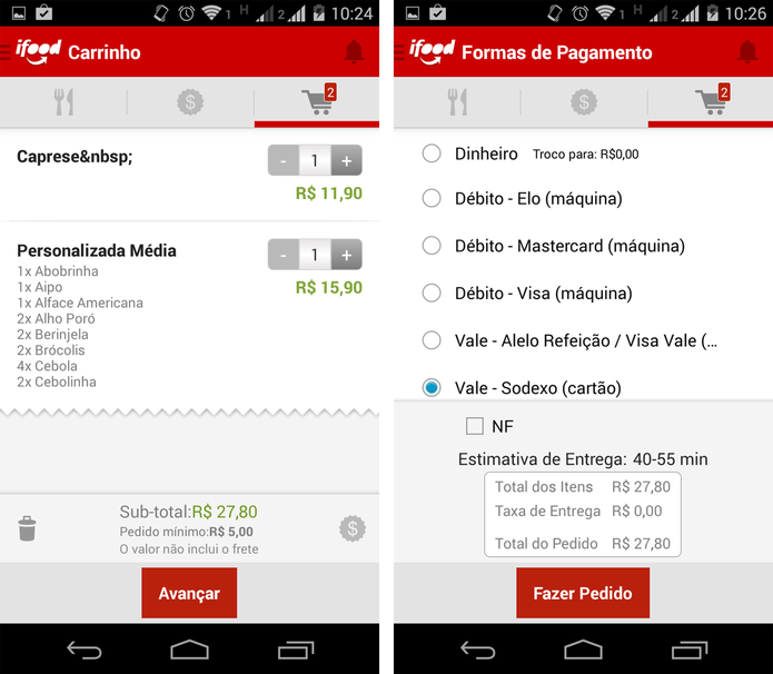 Interface do pedido no iFood (Foto: Reprodução/ Marcela Vaz)