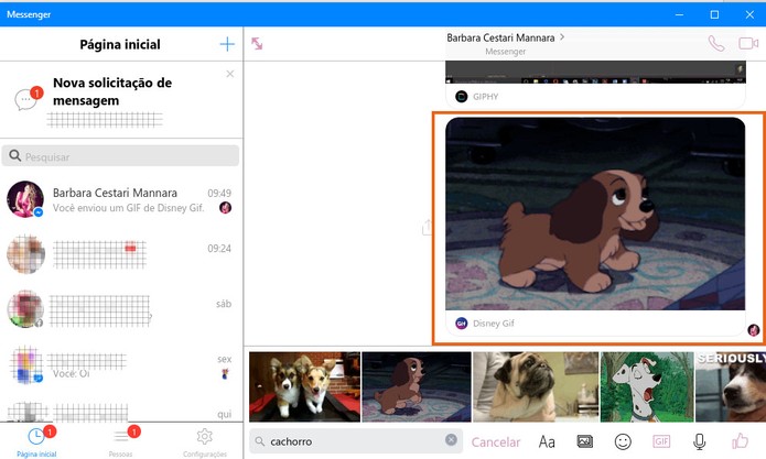 Envie o GIF na conversa com seu amigo no Messenger (Foto: Reprodução/Barbara Mannara)