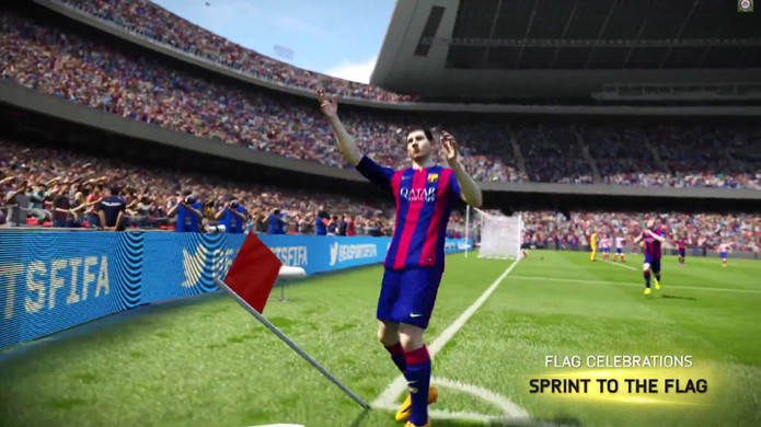 Messi derruba a bandeira de escanteio em sua comemoração (Foto: Reprodução)