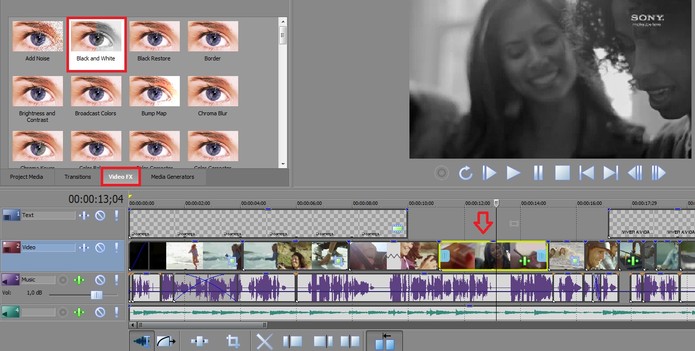 Aplicação de efeito preto e branco à imagem no Sony Vegas (Foto: Reprodução/Marcela Vaz)