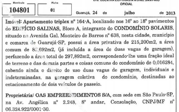 Defesa de Lula mostrou documento que mostra que imóvel é de propriedade da OAS (Foto: Reprodução )