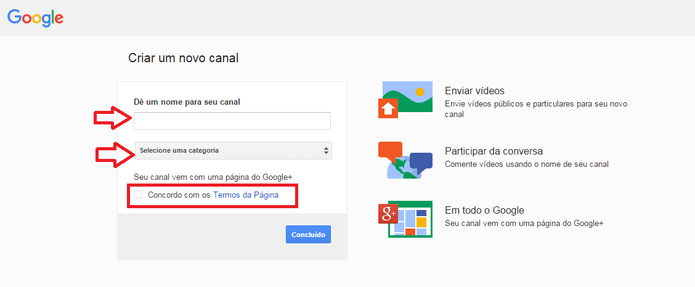 Escolha um nome para o canal e selecione uma das categorias disponíveis (Foto: Reprodução/Juliana Pixinine)