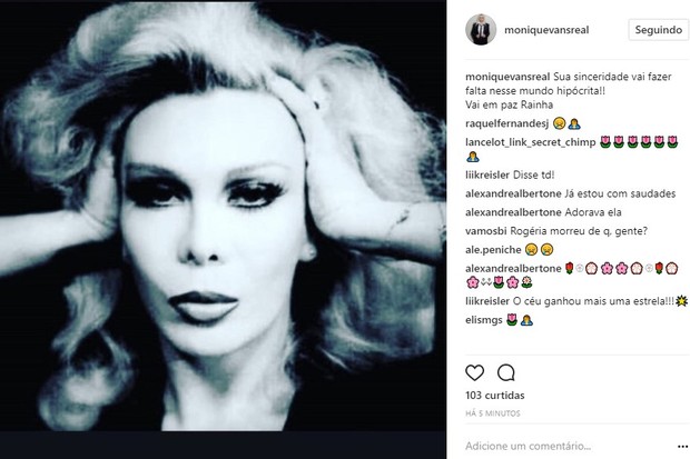 Monique Evans lamenta morte de Rogéria (Foto: Reprodução/Instagram)
