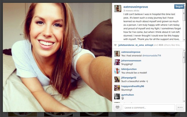 Em outubro de 2013, jovem postou foto com rosto saudável e alegre (Foto: Reprodução/Instagram)