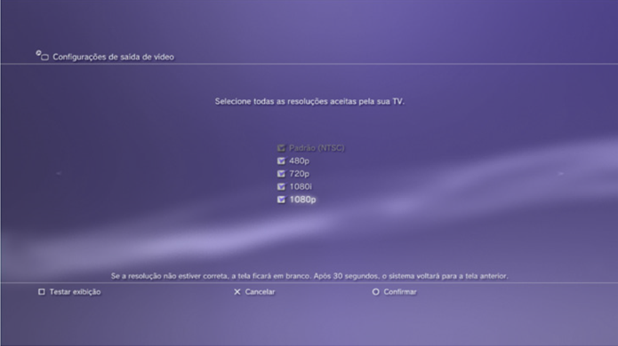 Configurações de Resolução do PS3 (Foto: Divulgação).