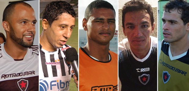 Genivaldo (goleiro), Ferreira (lateral-direito), André Lima (zagueiro), Hércules (volante) e Doda (meia) do Botafogo-PB (Foto: Montagem / Globoesporte.com/pb)