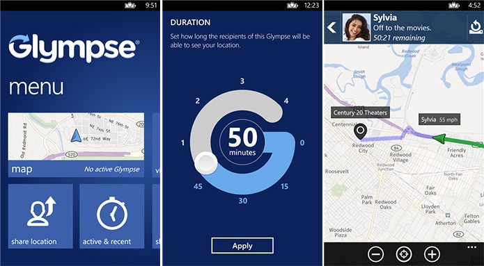 Glympse é um aplicativo para quem deseja compartilhar sua localização sem precisar de login (Foto: Divulgação/Windows Phone Store)