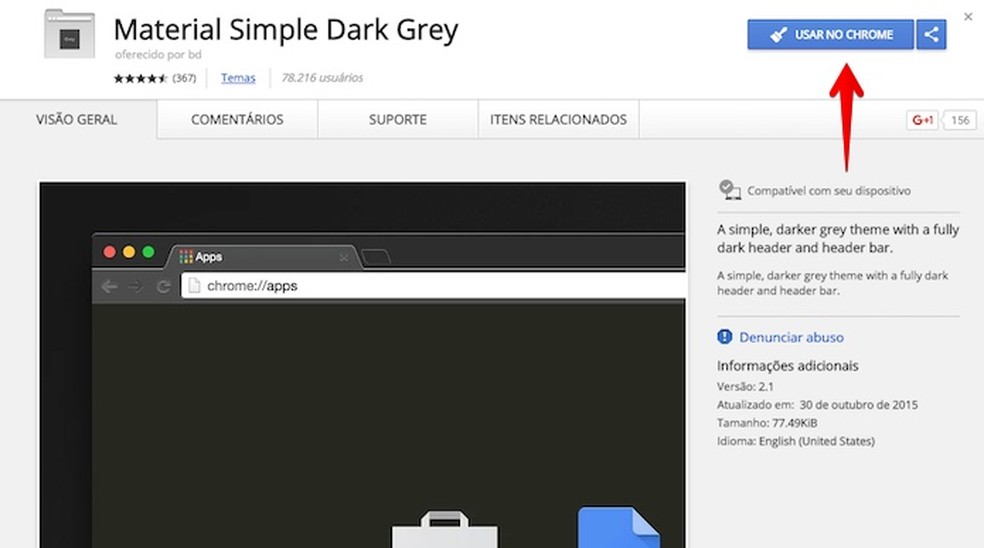 Instalando tema escuro no Chrome (Foto: Reprodução/Helito Bijora)
