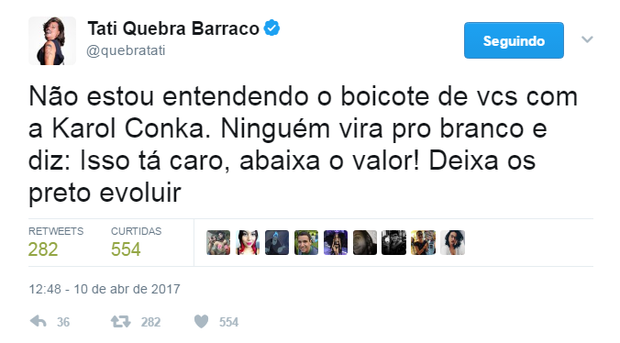 Tati Quebra Barraco defende Carol Konka (Foto: Reprodução/Twitter)
