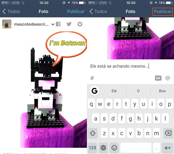 Se quiser, escreva um texto para a postagem e publique (Foto: Reprodução)