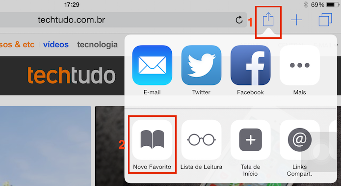 Colocando um site como favorito no Safari (Foto: Edivaldo Brito)