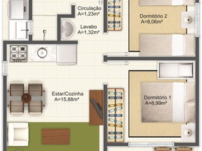 Planta baixa da casa modelo, que custará R$40 mil reais (Foto: Divulgação/Cohab)