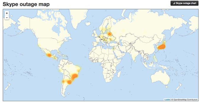 Mapa do site Down Detector com os países mais afetados pela queda do Skype (Foto: Reprodução/DownDetector) Mapa do site Down Detector com os países mais afetados pela queda do Skype (Foto: Reprodução/DownDetector)