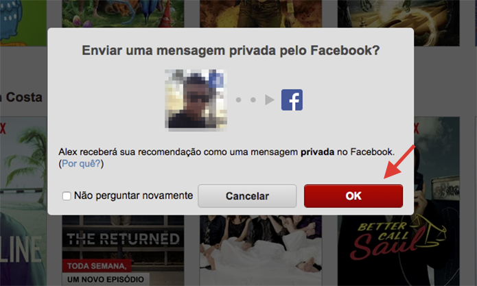 Enviando uma recomendação de filme ou série do Netflix para um contato do Facebook (Foto: Reprodução/Marvin Costa)