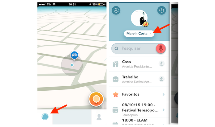 Acessando as opções de perfil do Waze no iPhone (Foto: Reprodução/Marvin Costa)