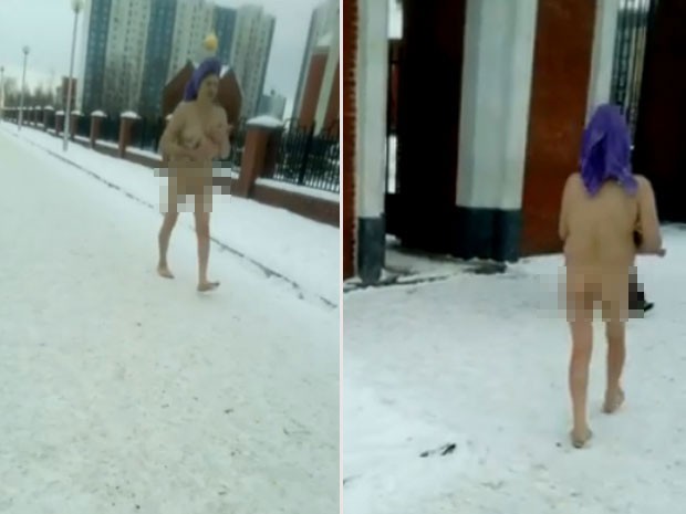 ulher surpreendeu ao caminhar nua na neve em cidade na Sibéria (Foto: Reprodução/YouTube/Big World)