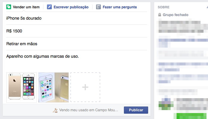 Publicando anúncio em grupos do Facebook (Foto: Reprodução/Helito Bijora)