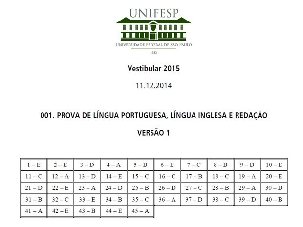 G1 - Veja O Gabarito Do Primeiro Dia De Provas Do Vestibular 2015 Da ...