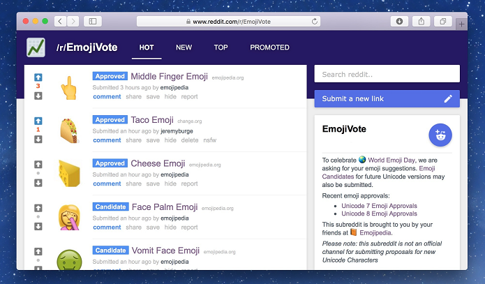 Votação acontece no site Reddit (Foto: Divulgação/Emojipedia)
