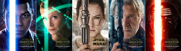Finn, Leia, Rey, Han Solo e Kylo Ren estão nos pôsteres de 'Star wars: o despertar da Força' (Foto: Divulgação)