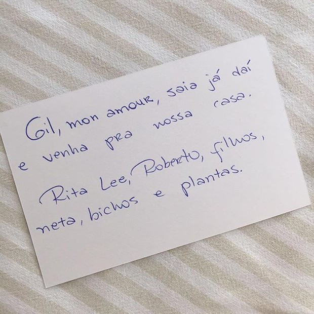 Gilberto gil posta bilhete de Rita Lee (Foto: Reprodução/Instagram)