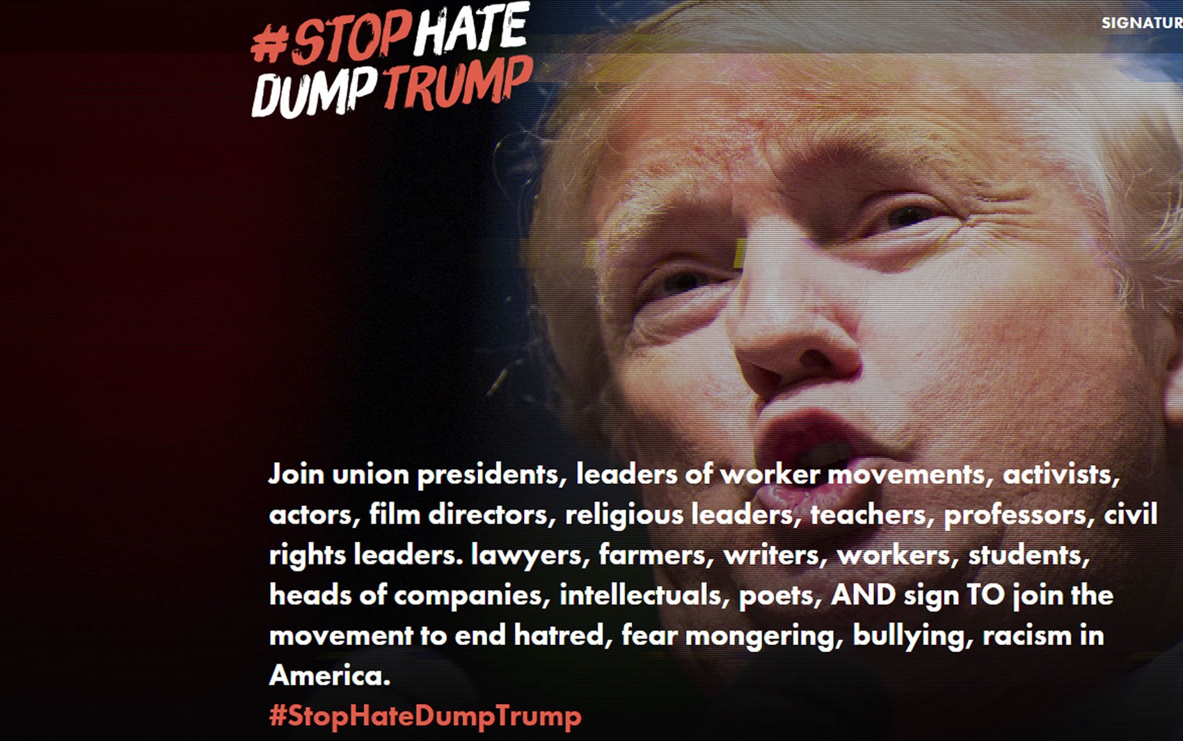 Imagem do site Stop Hate Dump Trump (Foto: Reprodução/Stop Hate Dump Trump) Imagem do site Stop Hate Dump Trump (Foto: Reprodução/Stop Hate Dump Trump)