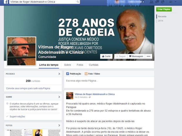 Pefil da associação de vítimas divulga nota sobre a prisão (Foto: Reprodução Facebook)