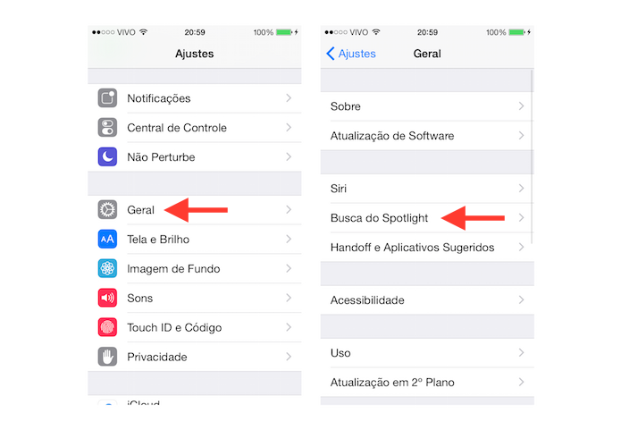 Acessando as configurações da busca do Spotlight no iOS (Foto: Reprodução/Marvin Costa)
