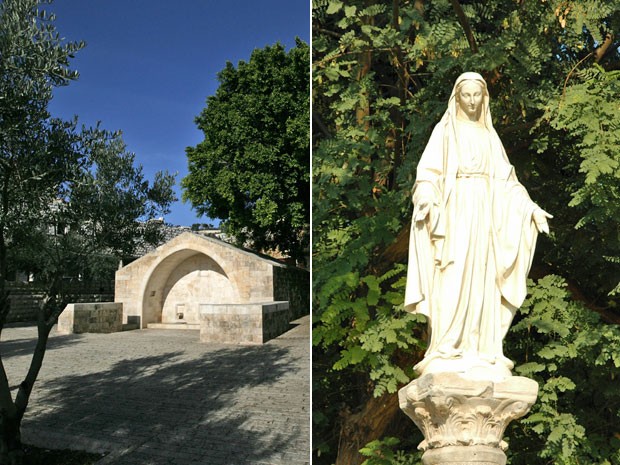 Estátua da Virgem Maria e Fonte da Virgem Maria em Nazaré, Israel (Foto: Divulgação)
