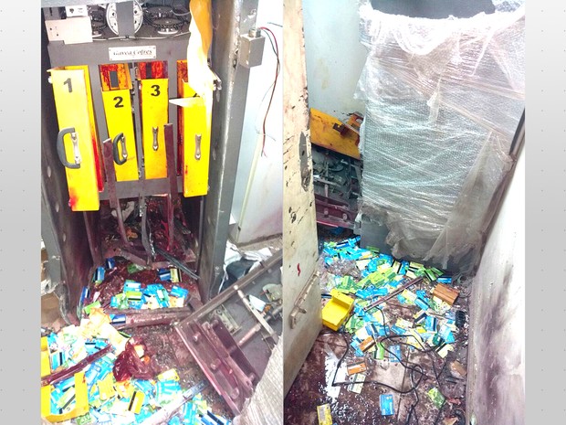 Cofre e caixas ficaram danificados após explosões (Foto: Divulgação/Polícia Civil)