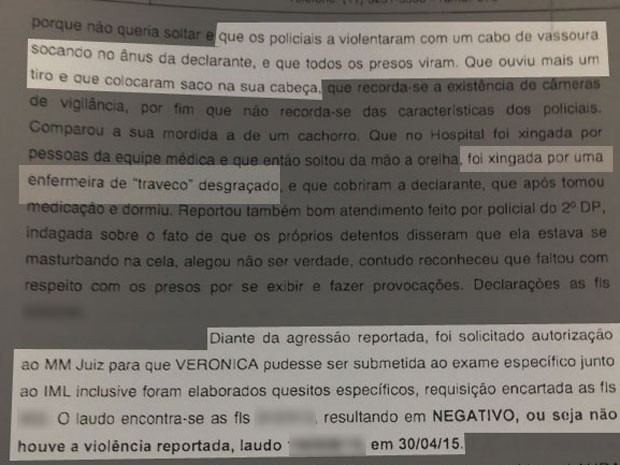 Relatório da Corregedoria da Polícia Civil informa que Verônica denunciou agressões e ofensas sofridas por ela (Foto: Reprodução / Polícia Civil)
