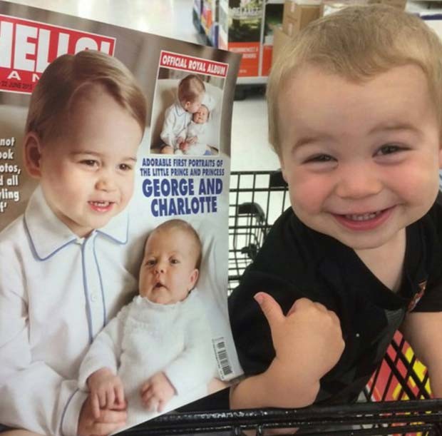 Menino aponta para capa de revista com prncipe George e princesa Charlotte da Inglaterra (Foto: Reproduo/ Reddit/ TheGGongShow)