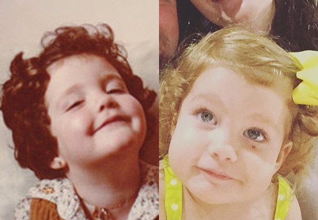 Larissa Maciel quando criança e a filha dela, Milena (Foto: Reprodução)