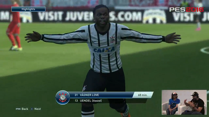 Vagner Love, o Corinthians e seu estádio estarão no PES 2016 (Foto: Reprodução/Twitch)