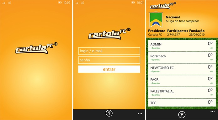Cartola FC é um fantasy game onde o usuário negocia jogadores do brasileirão (Foto: Divulgação/Windows Phone Store)