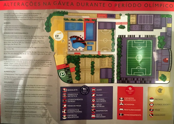 Mapa mostra as alterações feitas na Gávea durante o período da Olimpíada (Foto: Tiago Leme)