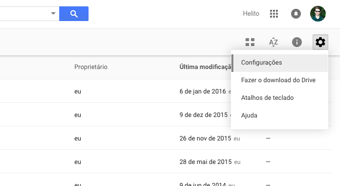 Acesse as configurações do Google Drive (Foto: Reprodução/Helito Bijora) 